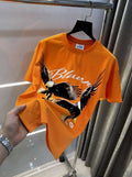 Bluoran g Orange Eagle EmBo...Ssed Print Imported Oversized T-Shirt
