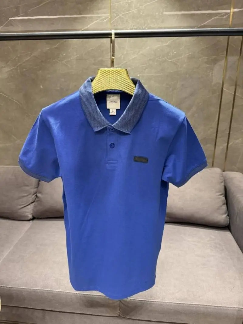 SALE CALVIN KLEI_N ROYAL BLUE PREMIUM FABRIC COLLAR WORK POLO