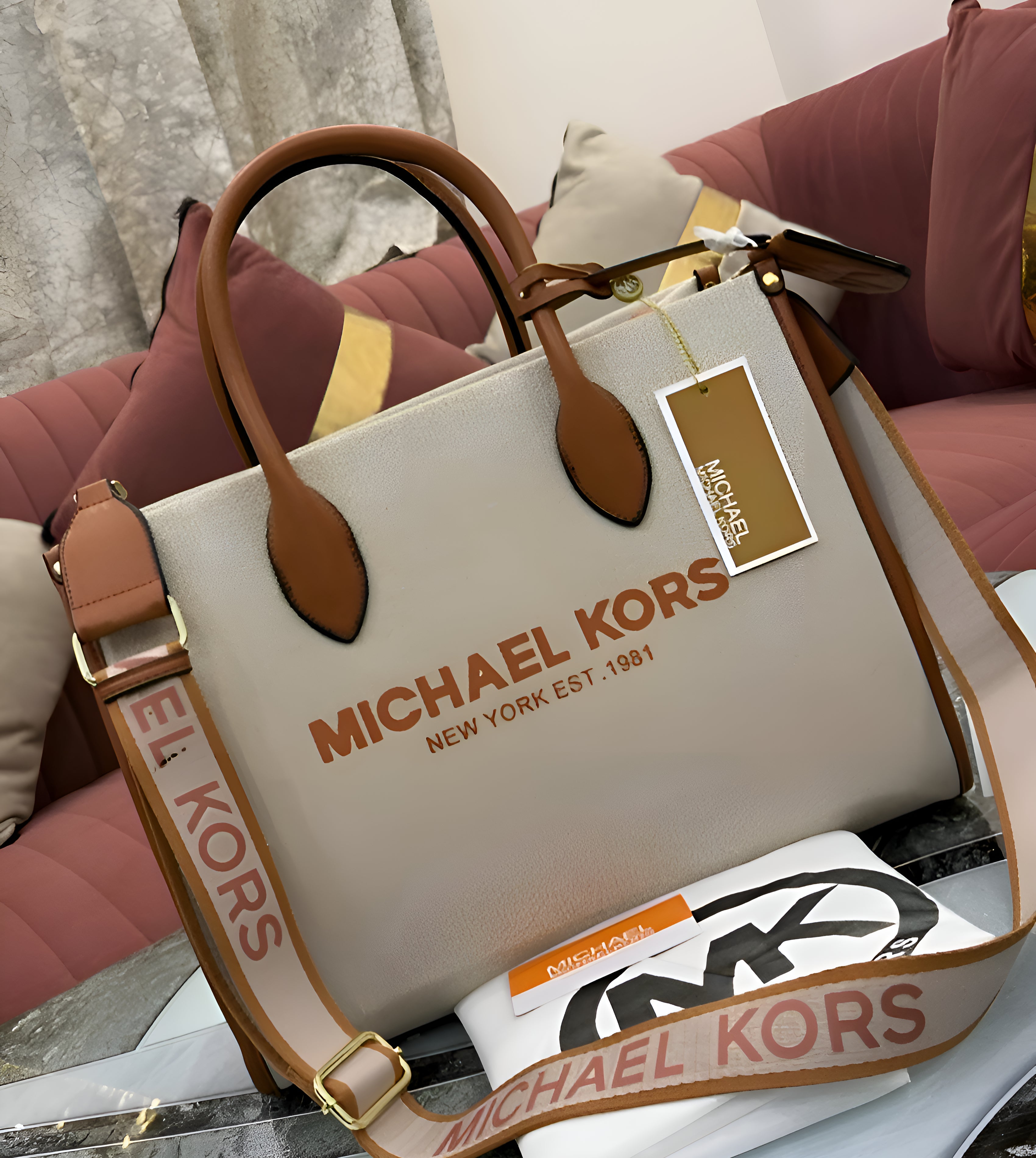 Michael Kors Handbag Mirella Tote Canvas With Dust Bag 223201 Beige Brown