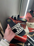 Tory Burch Double T Slide With OG Box & Dust Bag (Black - 1041)