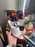 Dolce & Gabbana D&G High heel Gold Sandals With OG Box & Carry Bag (Silver-1044)