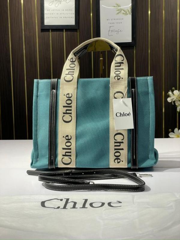 Chloe Dark Green Black Cloth Brown Canvas Medium Canvas Woody Tote With Dust Cover Dark Green Black
