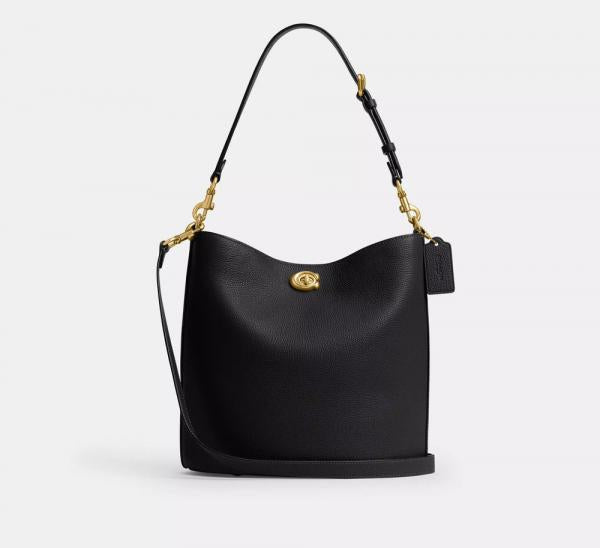 Coach Willow Bucket Bag Polished Pebble Leather With OG Box & Dust Cover Carry Bag 633377 Black