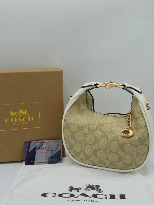 Coach Small Jonie 22 Half Moon Leather Shoulder Bag In Signature Canvas & White 2088