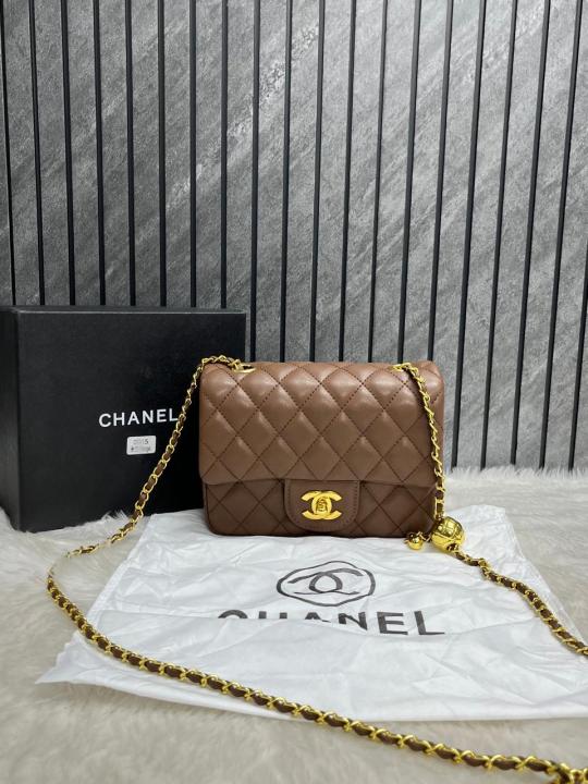 Chanel Brown Mini Flap Crossbody Bag With Original Box Dust Cover