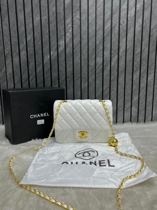 Chanel White Mini Flap Crossbody Bag With Original Box Dust Cover