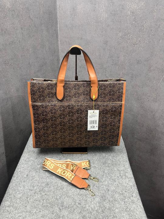 Michael Kors Gigi Mk Large Empire Signature Logo Tote With Dust Bag Coffee Brown 10087