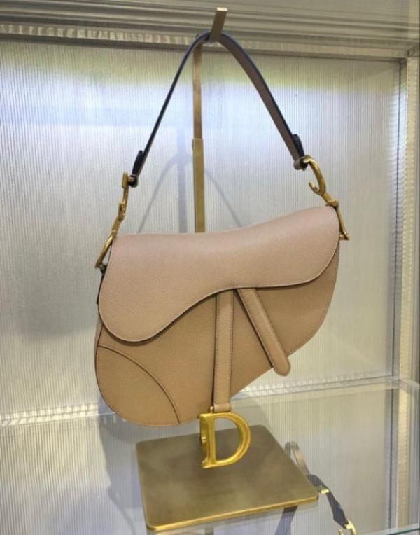 Christian Dior Saddle Bag Black Leather With OG Box Dust Bag Apricot 1806 Apricot