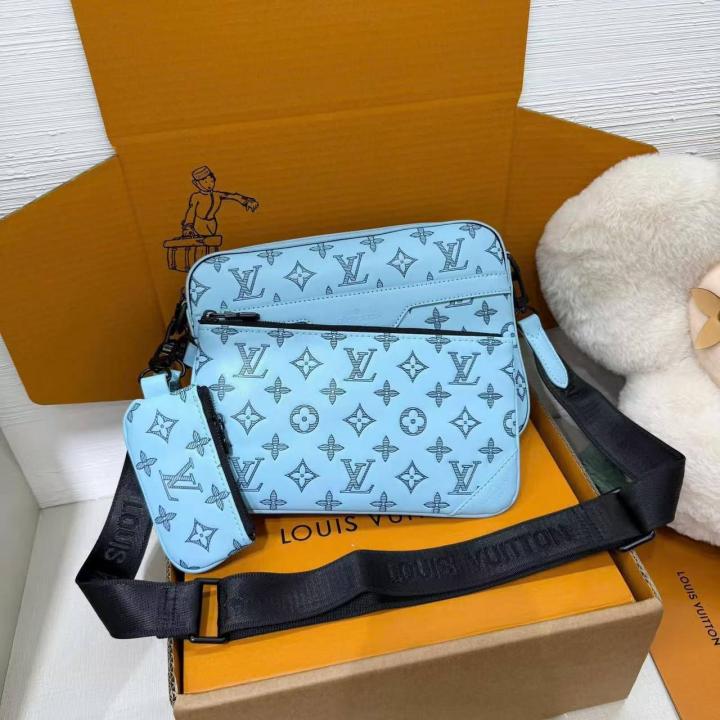Louis Vuitton LV M45329 Virgil Abloh Trio Messenger Multi Crossbody Bag With OG Box & Dust Bag Sky Blue