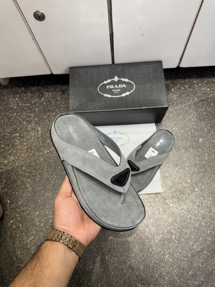 Prada Suede Sandals Slip Grey Premium
