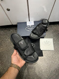 Prada Pouch Logo Leather Slides Black Premium