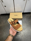 Zara Strap Suede Leather Premium Sandals Slides Brown