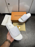 Louis Vuitton LV Leather Miami Mules Wide Front Strap Logo Premium Slides