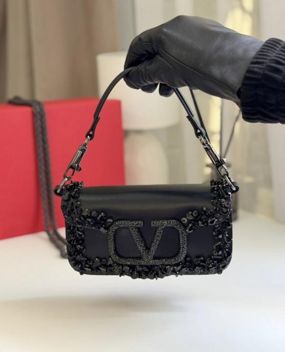 VALENTINO GARAVANI BLACK CRYSTAL EMBELLISHMENT LOCO SMALL SHOUDER BAG WITH OG BOX