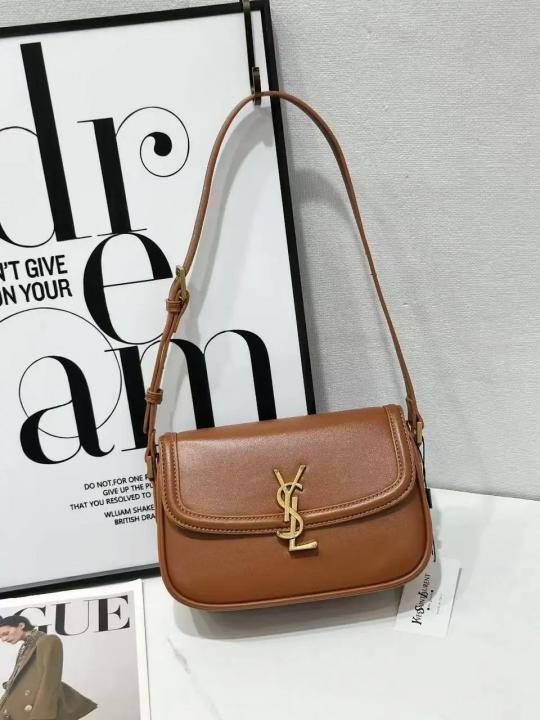 YSL Solferino Shoulder Bag Brown With OG Box Dust Cover & Long Sling Belt 8879 Brown