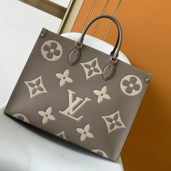 Louis Vuitton On The Go Big MM Bicolor Monogram Handbag With Dust Cover & Carry Bag Khakhi M45320