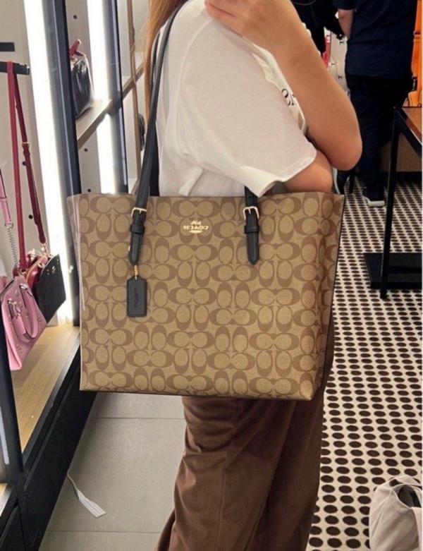 Coach Mollie Tote Signature Bag Premium Quality With Dust Bag Khakhi Black  5500