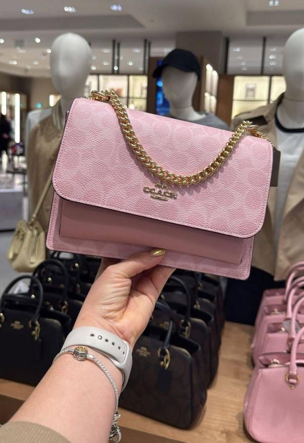 Coach Klare Cross body Bag Powder Pink Signature Canvas With OG Box Dust Cover Carry Bag 90440 Pink