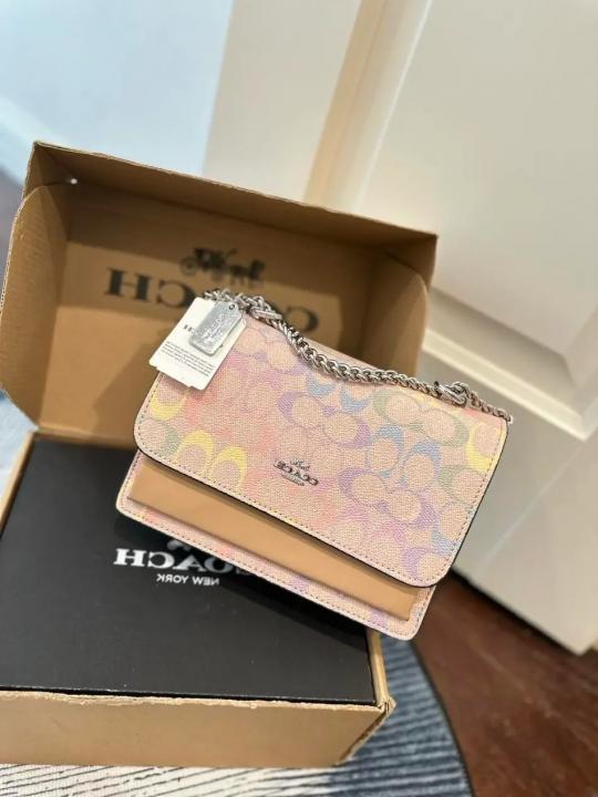 Coach Klare Cross body Bag Rainbow Pink Signature Canvas With OG Box Dust Cover Carry Bag 90440 Rainbow
