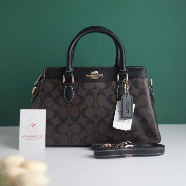 Coach Darcie  Carry all Signature Canvas with Brown & Black color scheme With OG Box Dust Cover 2387 Coffee Black