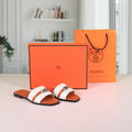 Hermes Paris Birkin Premium Flats With OG Box & Carry Bag Brown White