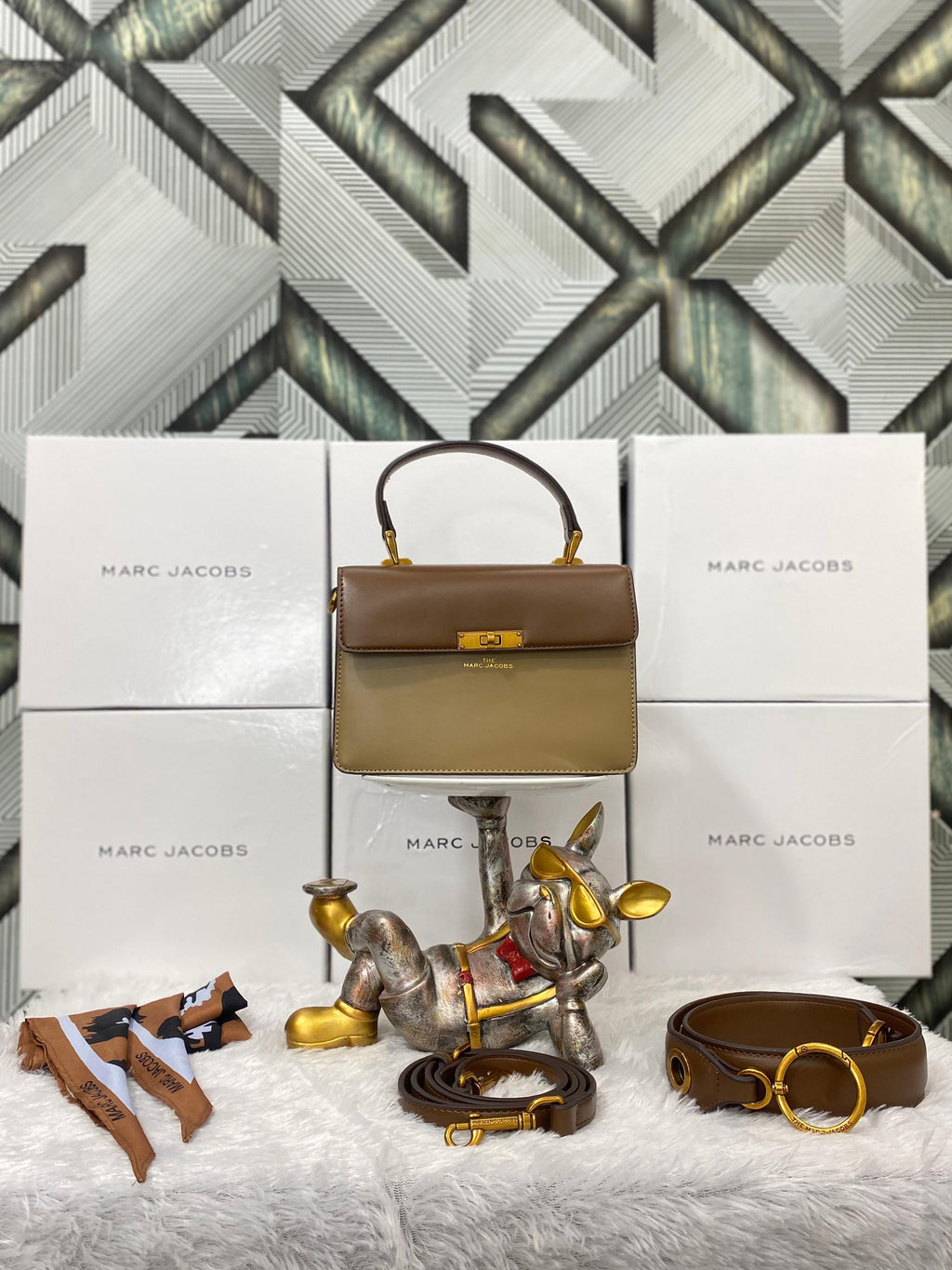 Marc Jacobs The Down Town Beige Brown Bag With Box & Accessories