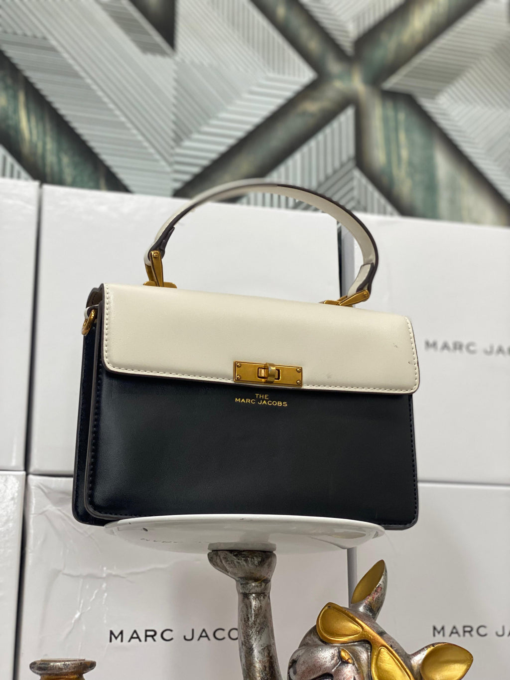 Marc Jacobs The Down Town Black White Bag With Box & Accessories