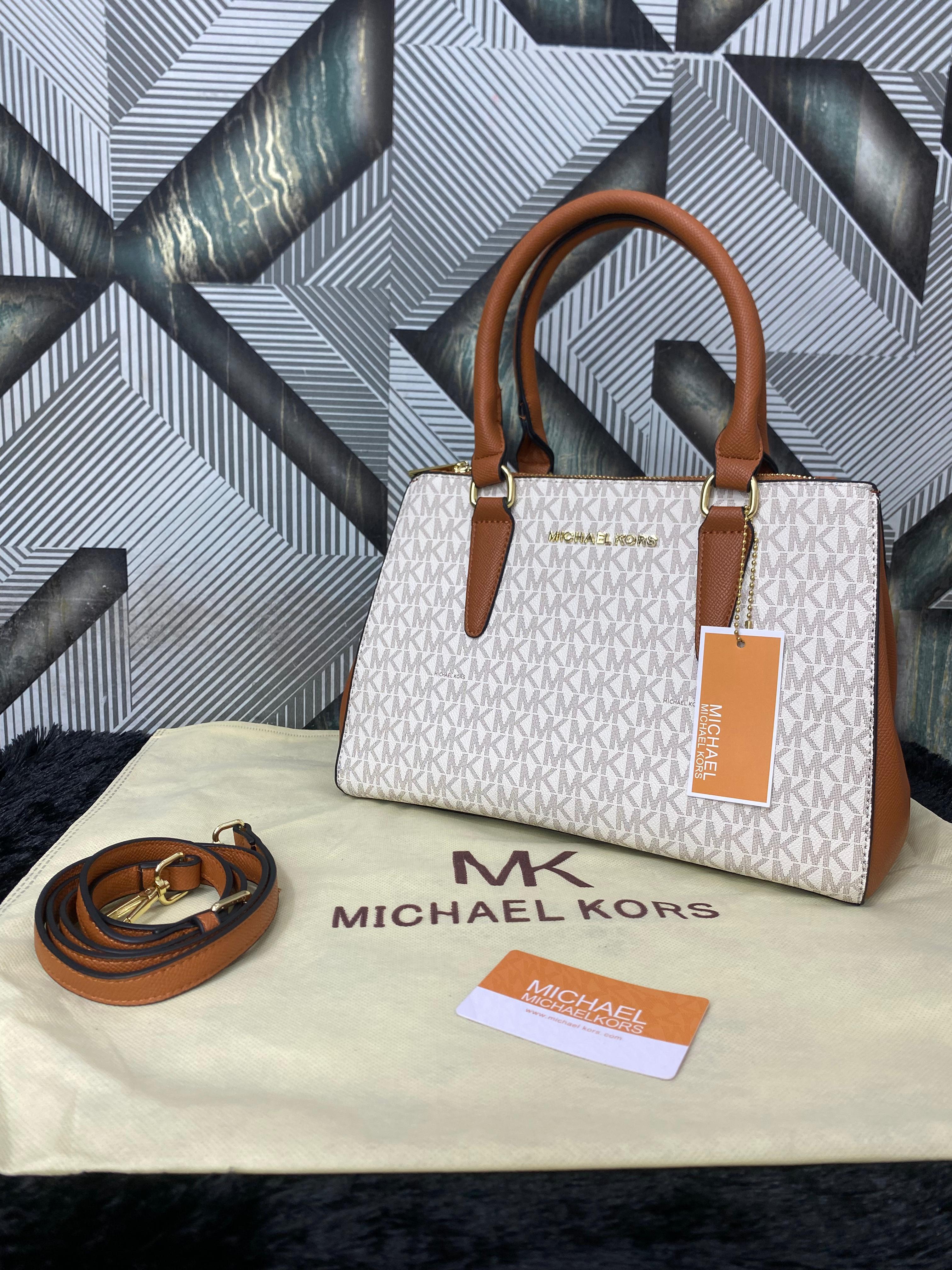 MICHAEL KORS LAILA WHITE BROWN SATCHEL